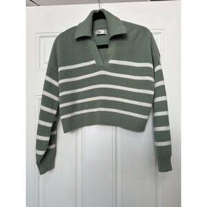 Women's Hollister Pullover Striped V-Neck Crop Long Sleeve Sweater Size XS 0071